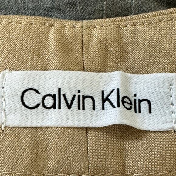 CALVIN KLEIN LINEN FLAT FRONT STRAIGHT LEG TROUSERS IN TAN NWT WOMEN'S SIZE 14P - Picture 9 of 16